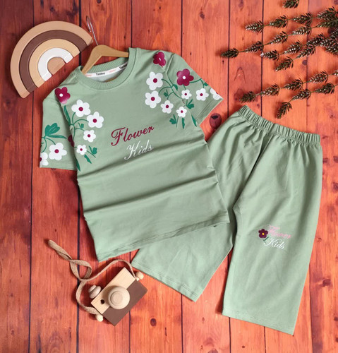 تیشرت شلوارک گل flower دخترانه سایز بندی 55 60 65